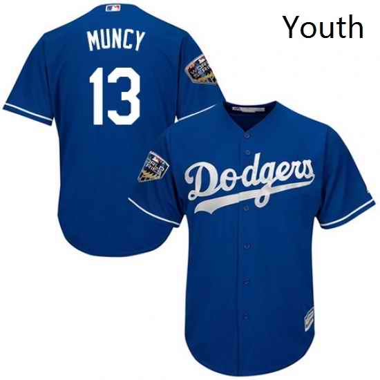 Youth Majestic Los Angeles Dodgers 13 Max Muncy Authentic Royal Blue Alternate Cool Base 2018 World Series MLB Jersey